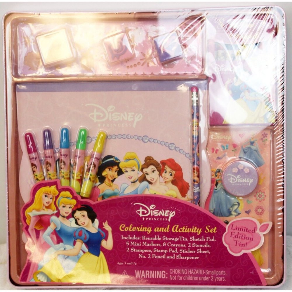Disney Princess Art Kit in Tin Coloring and Activity Set Stickers Marker Crayons